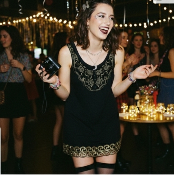 Free People Gold Trim Shift Dress - Picture 2 of 12